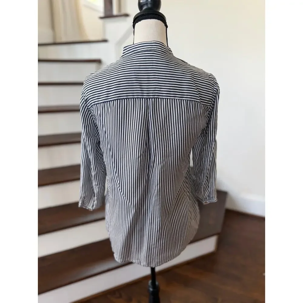 Massimo Dutti Mulberry Silk Navy Blue & White Stripe Button Down Minimalist